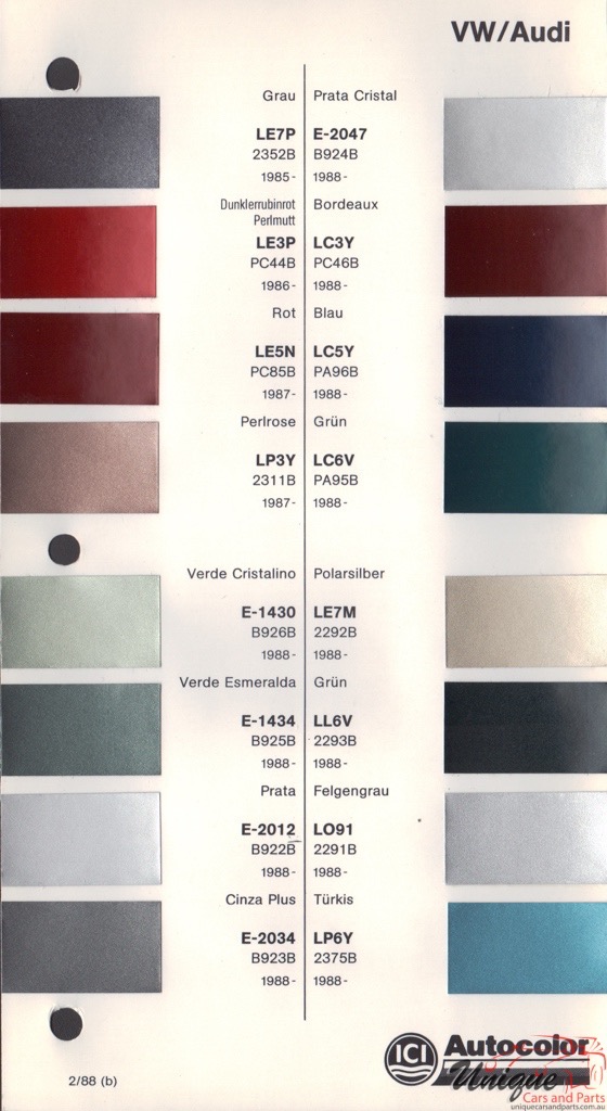 1987 - 1990 Volkswagen Paint Charts Autocolor 2